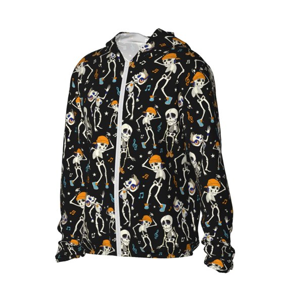 Picia Dancing Skeleton Party Women's Men's UPF 50  Sun Protection Hoodie Shirt Long Sleeve SPF Fishing Outdoor UV Hiking Lightweight Shirts-XX-Large