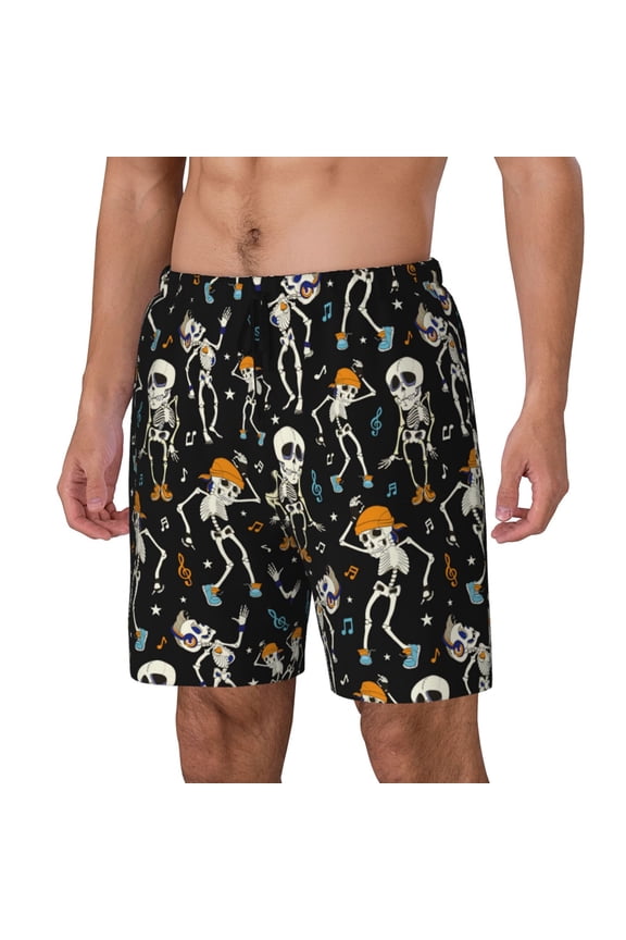 Dancing Skeleton Party pattern Mens Swim Trunks with Compression Liner Stretch Beach Shorts Quick Dry with Zipper Pockets No-Chafing Board Shorts-X-Large