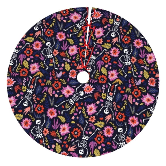 Picia Dancing Skeletons Floral Garden Print Christmas Tree Skirt , Christmas Tree Skirt Ornaments for Merry Christmas Holiday Party Decorations Indoor Outdoor-30"