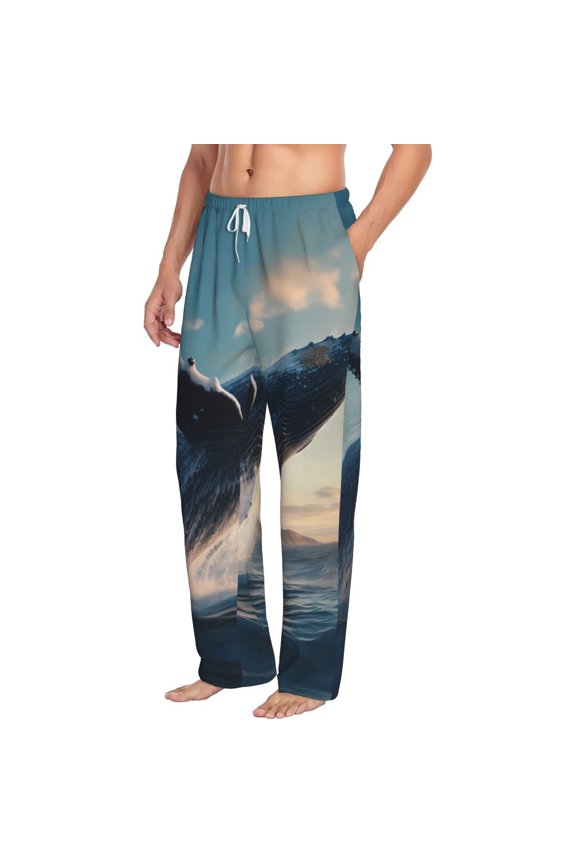 Dancing Whale Mens Soft Woven Cotton Elastic Waistband Sleep Pajama Pant Lounge Sleep Pant With Pockets And Drawstring-Small