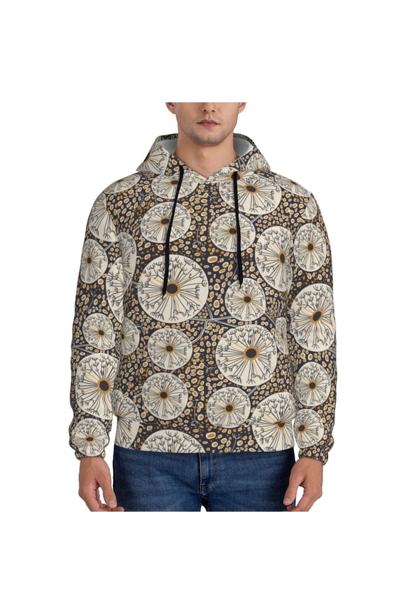 Dandelion Flower Pattern Casual Men's Hoodie - Lightweight Hooded Sweatshirt with Kangaroo Pocket, Comfortable Pullover for Everyday, Travel-Large