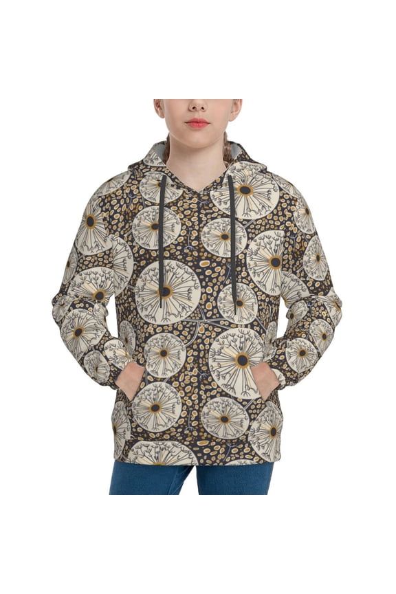 Dandelion Flower Pattern Youth Hoodie - Warm Pullover Sweatshirt with Kangaroo Pocket, Ideal for Boys and Girls-Large