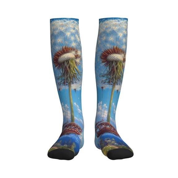 Picia Dandelion Hot Air Balloon Printed Sports Compression Socks - 15-20mmHg Graduated Compression, High-Performance Soft and Breathable Socks for Men and Women
