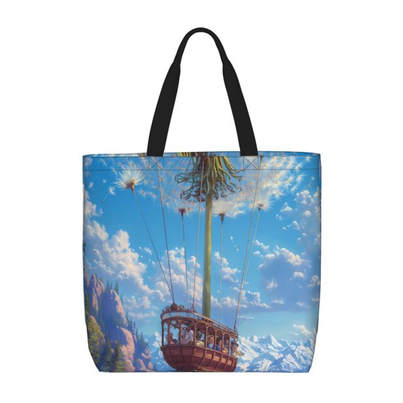 Picia Dandelion Hot Air Balloon for Tote Bag for Women with Zipper, Gym Tote with Compartments, Laptop Work Tote Nurse Dance Yoga Bag for Sport, Travel