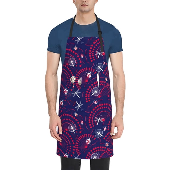 Picia Dandelions Flowers With Dragonflies Waterproof Apron for Unisex Adult - Adjustable Bib Apron with Pockets, Ideal for Cooking, Gardening, Painting, and Household Chores