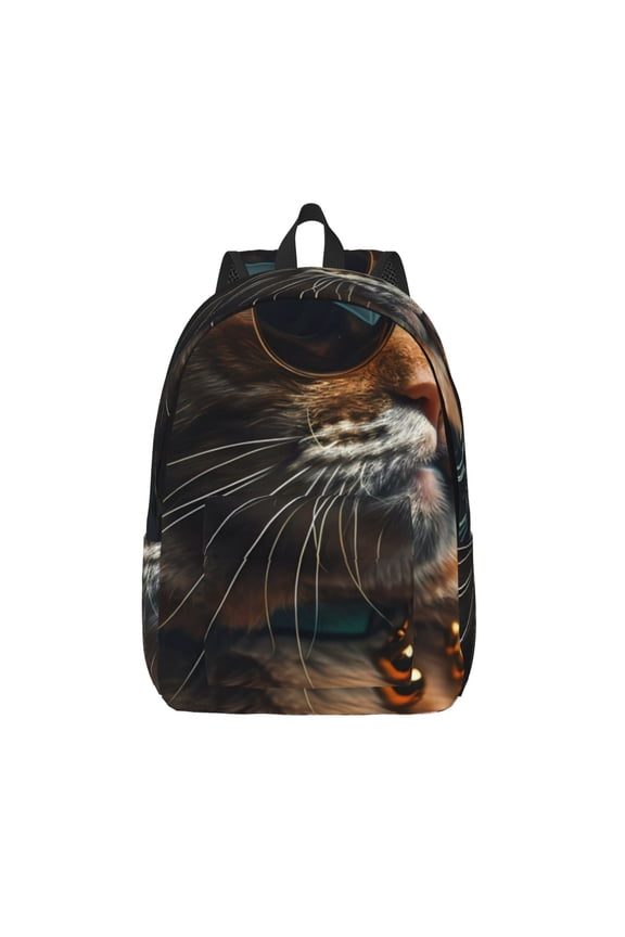 Dapper Cat in Sunglasses Printed Canvas Daypack - Stylish and Durable Vintage Compact Backpack - Class, Work, Travel, or Laptop Bookbag,Organized Compartments-Medium