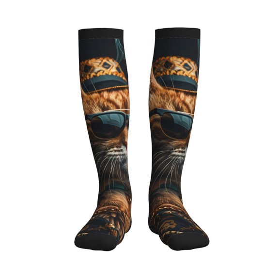 Picia Dapper Cat in Sunglasses Printed Sports Compression Socks - 15-20mmHg Graduated Compression, High-Performance Soft and Breathable Socks for Men and Women