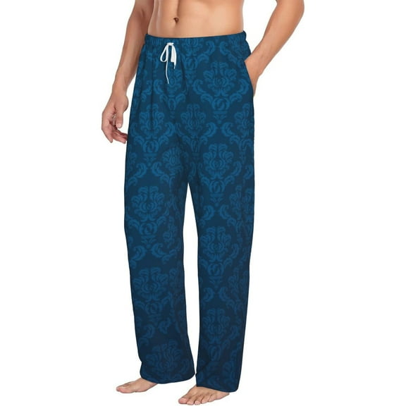 Picia Dark Blue Mens Soft Woven Cotton Elastic Waistband Sleep Pajama Pant Lounge Sleep Pant With Pockets And Drawstring-Medium