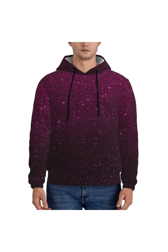 Dark Purple Glitter Pattern Casual Men's Hoodie - Lightweight Hooded Sweatshirt with Kangaroo Pocket, Comfortable Pullover for Everyday, Travel-X-Large