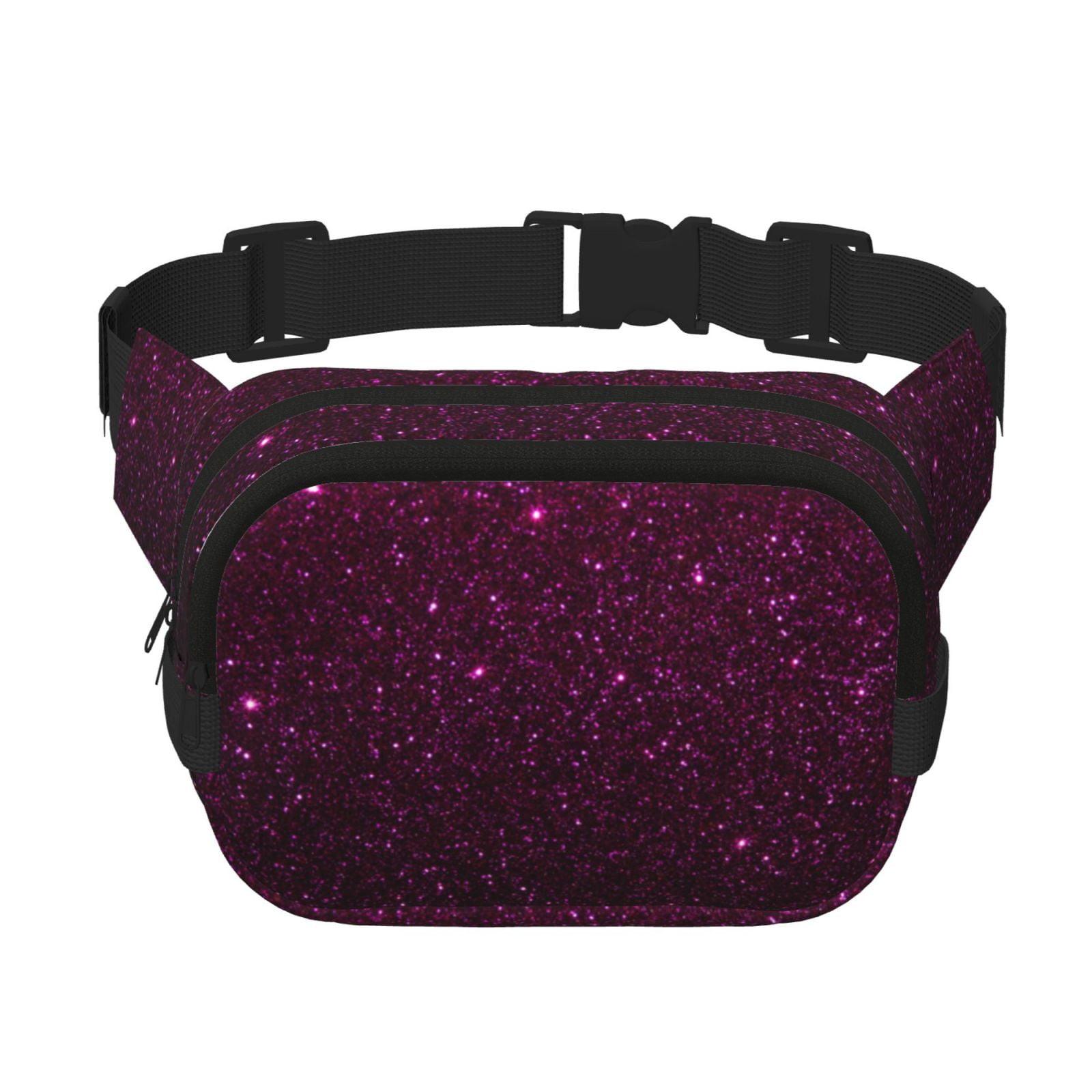 Picia Dark Purple Glitter Print Square Double-Layer Waist Bag Mini Adjustable Waist Belt Bag Exercise Running Travel Hiking