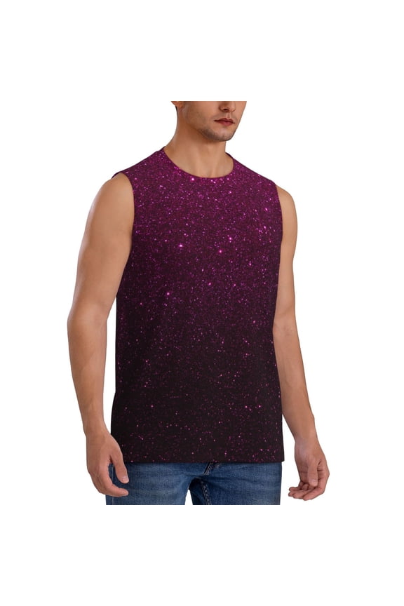 Dark Purple Glitter mens Cotton Tank Undershirts , Moisture-wicking Ribbed Tanks, Lightweight Cotton Tank Undershirts-Small