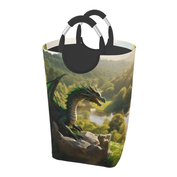 Picia Deep Forest Stone Green Dragon Laundry Basket With Handles Laundry Hamper Toys Storage Organizer Foldable Bucket Washing Bin Dirty Clothes Bag For Home Bathroom Bedroom Dorm