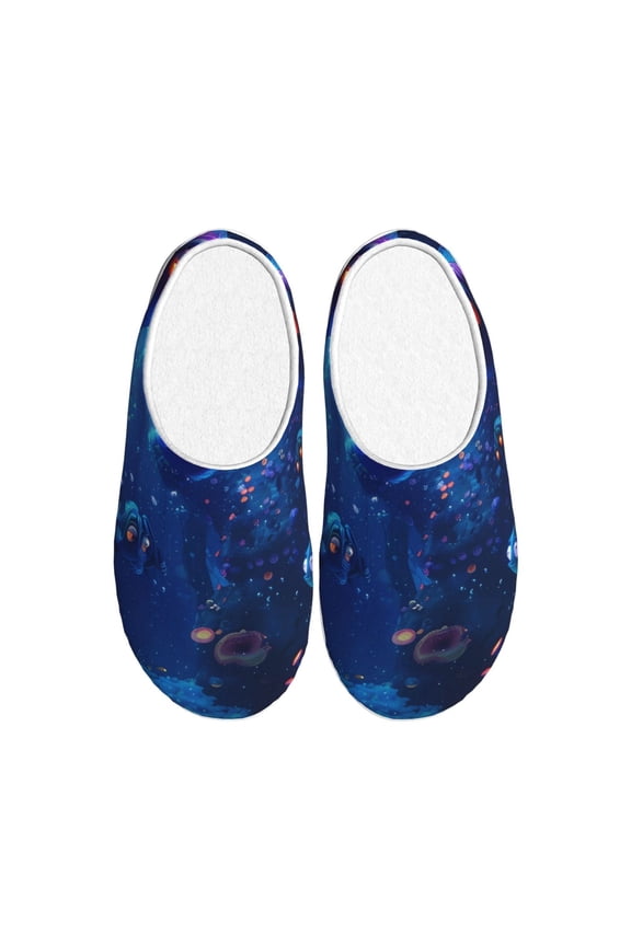 Deep Sea Glowing Fishes for Women's Lamb-hug Comfy Fleece House Slippers Memory Foam, Slip-on House Shoes Indoor Outdoor-46/47
