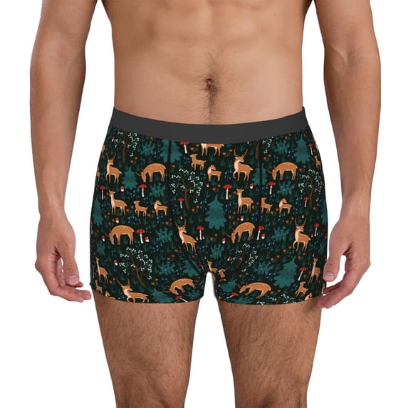 Picia Deers In The Forest Pattern Men’s Boxer Briefs – Soft & Breathable Underwear, Stretchy & Comfortable Fit, Supportive Pouch Design, Moisture-Wicking-XX-Large
