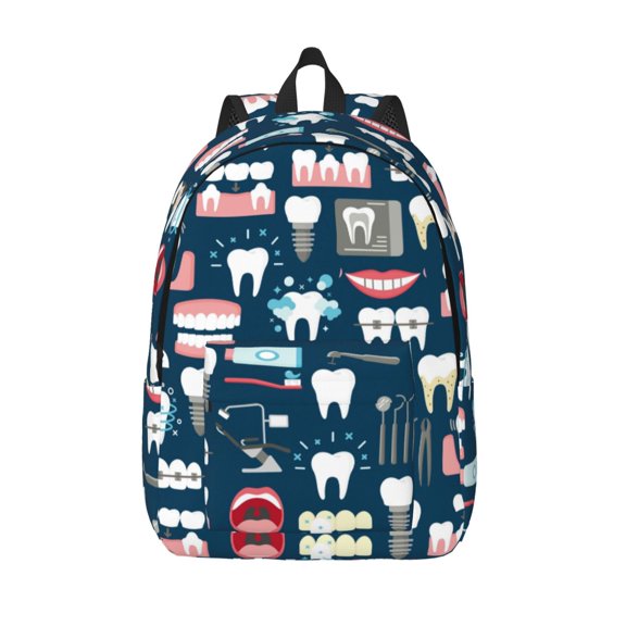 Picia Dental Printed Canvas Daypack - Stylish and Durable Vintage Compact Backpack - Class, Work, Travel, or Laptop Bookbag,Organized Compartments-Small