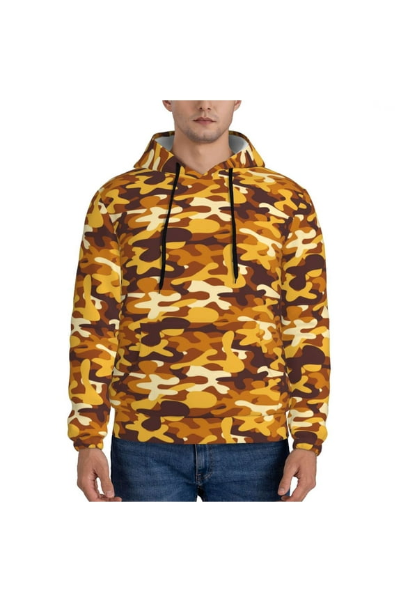 Desert Camouflage Pattern Casual Men's Hoodie - Lightweight Hooded Sweatshirt with Kangaroo Pocket, Comfortable Pullover for Everyday, Travel-Small