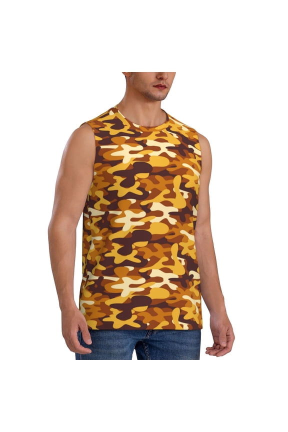 Desert Camouflage mens Cotton Tank Undershirts , Moisture-wicking Ribbed Tanks, Lightweight Cotton Tank Undershirts-Large