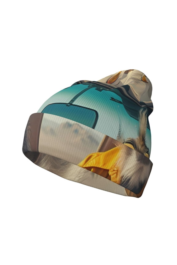 Desert Monkeys Drive Pattern Knitted Beanie Hat for Men and Women , Unisex Winter Warm Stretchy Knit Cap Thick Fisherman Beanies Cuffed Plain Skull Caps