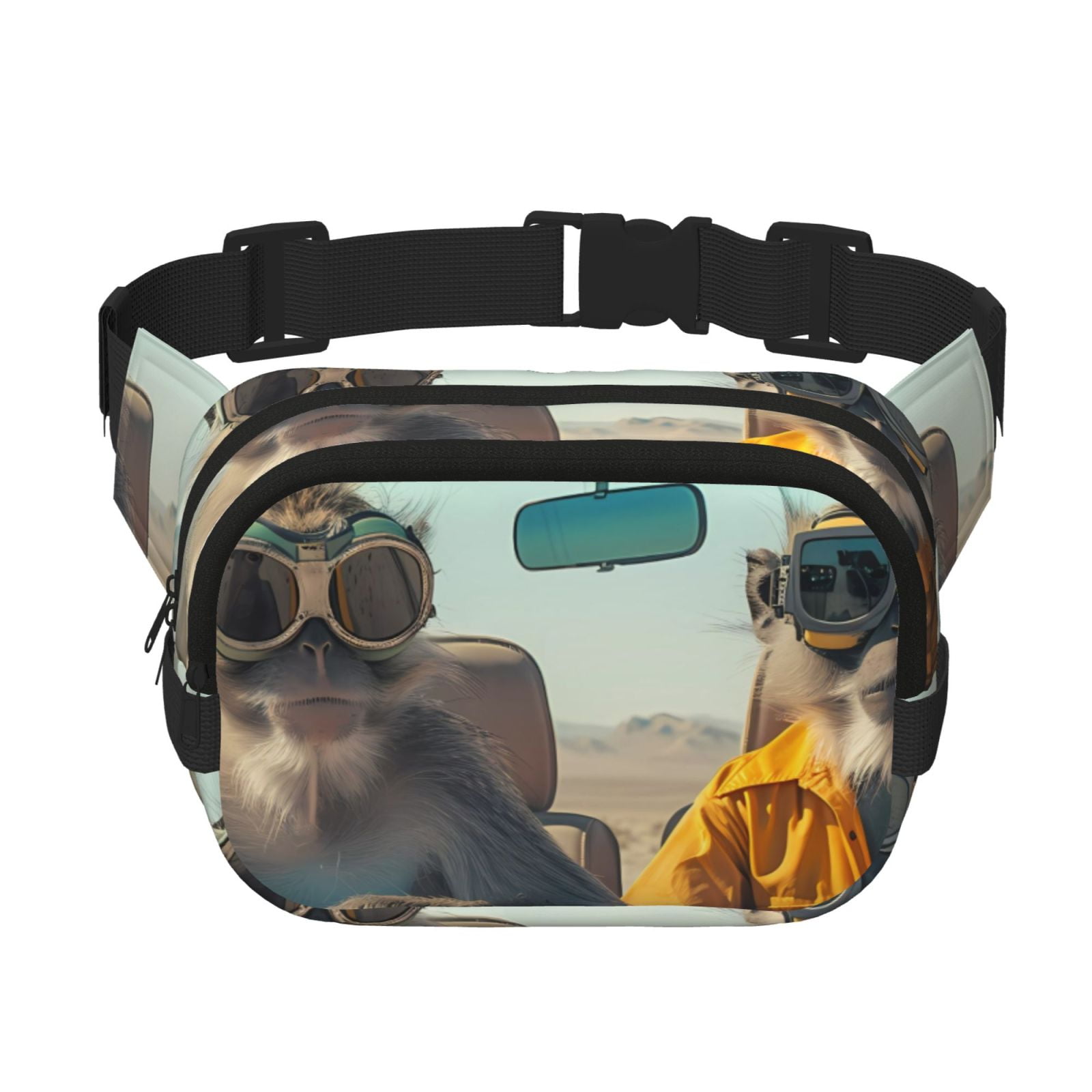 Picia Desert Monkeys Drive Print Square Double-Layer Waist Bag Mini Adjustable Waist Belt Bag Exercise Running Travel Hiking