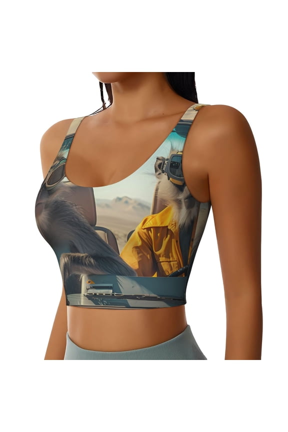 Desert Monkeys Drive Sports Bra for Women,Padded Strappy Sports Bras Medium Support Yoga Bra with Removable Cups,Running Yoga Bra-Medium