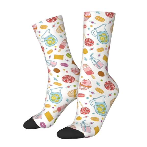 Picia Dessert Print Athletic Socks for Men & Women – Cushioned Moisture-Wicking Crew Socks for Sports, Running, and Training, Soft & Breathable Size 5-11