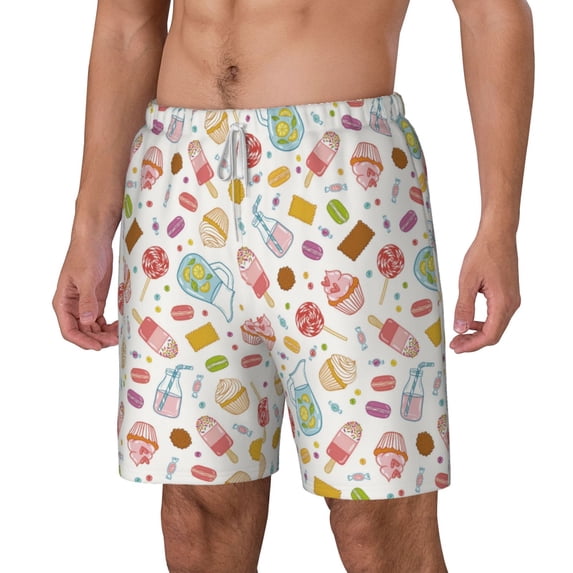 Picia Dessert pattern Mens Swim Trunks with Compression Liner Stretch Beach Shorts Quick Dry with Zipper Pockets No-Chafing Board Shorts-Medium