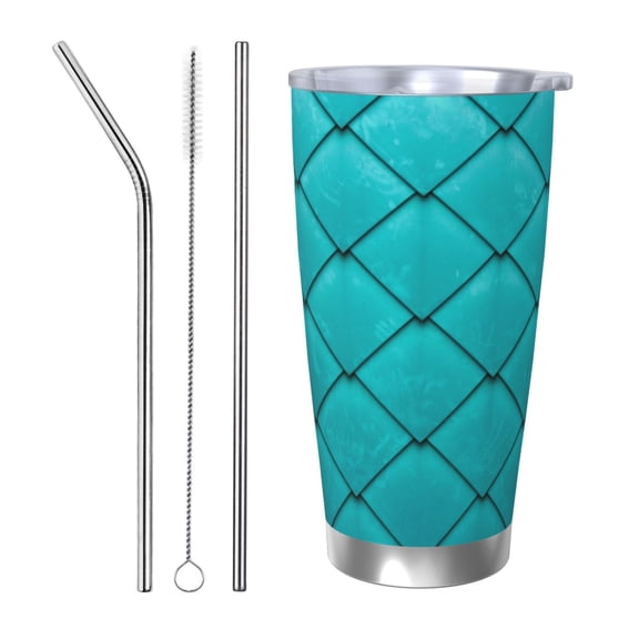 Picia Diamond Shaped Pattern 20 oz Tumbler Stainless Steel Vacuum Insulated Coffee Ice Cup Double Wall Travel Flask Dual Lid Water Bottle, Eco-friendly Car Cup-Straw Three-piece Set