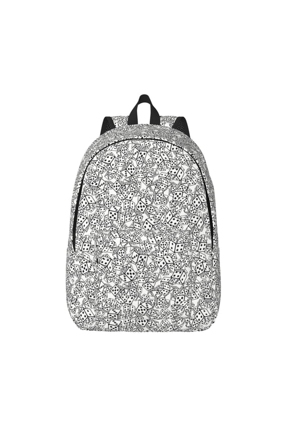 Dice Cubes Printed Canvas Daypack - Stylish and Durable Vintage Compact Backpack - Class, Work, Travel, or Laptop Bookbag,Organized Compartments-Medium