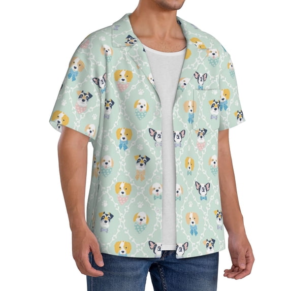 Picia Different Breeds of Dogs Men's Linen Shirts Short Sleeve Cuban Beach Shirts Casual Shirts Button Down Shirt for Men Beach Summer Wedding Shirt-Medium