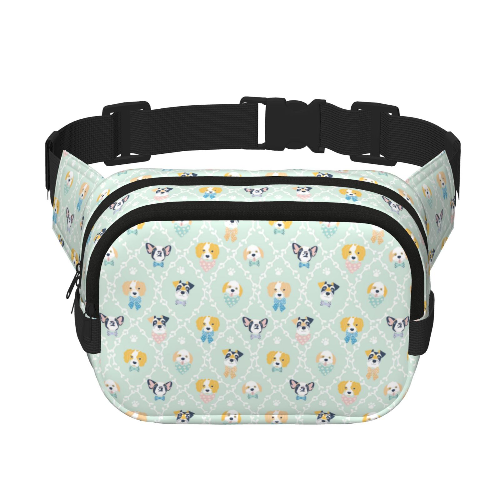 Picia Different Breeds of Dogs Print Square Double-Layer Waist Bag Mini Adjustable Waist Belt Bag Exercise Running Travel Hiking