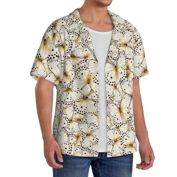 Picia Different Butterflys Men's Linen Shirts Short Sleeve Cuban Beach Shirts Casual Shirts Button Down Shirt for Men Beach Summer Wedding Shirt-XX-Large