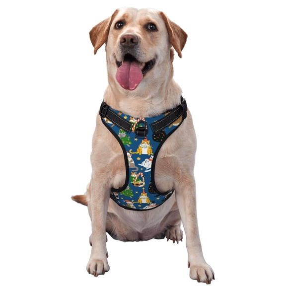 Picia Different Cats Christmas No-Pull Dog Harness Reflective Front Clip Vest with Handle,Step-in Air Dog Harness,Adjustable 2 Metal Rings 4 Buckles,Easy to Put on & Take Off Large