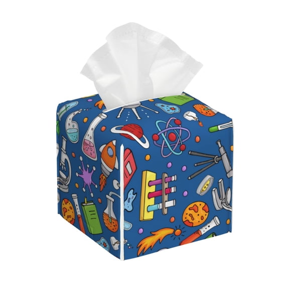 Picia Different Chemical Things Pattern Tissue Box Cover,PVC Leather Square Holder,Tissue Box Holder with Magnetic Bottom,Facial Paper Organizer Dispenser-5.2"X5.2"X5.2"