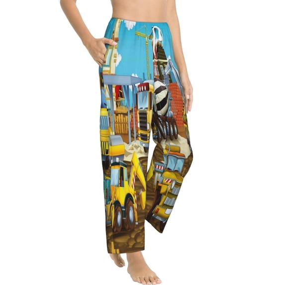 Picia Different Construction Site Vehicles Womens Soft Woven Cotton Elastic Waistband Sleep Pajama Pant Lounge Sleep Pant With Pockets And Drawstring-Medium