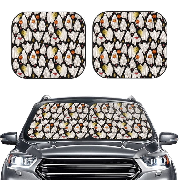 Picia Different Ghosts 2 Piece Car Windshield Sun Shade Foldable | Foldable Sun Shield for Front Window Blocks UV Rays and Keeps Your Vehicle Cool-Small