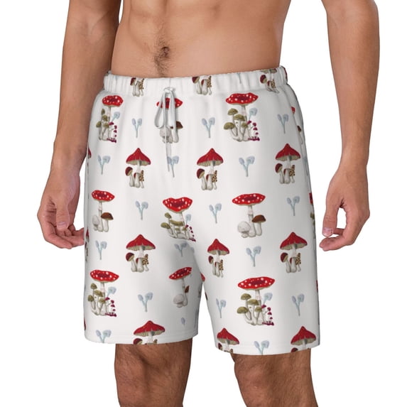 Picia Different Mushrooms pattern Mens Swim Trunks with Compression Liner Stretch Beach Shorts Quick Dry with Zipper Pockets No-Chafing Board Shorts-Small