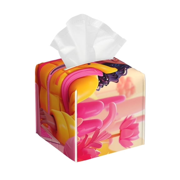 Picia Digital Nomad Pink Landscape Pattern Tissue Box Cover,PVC Leather Square Holder,Tissue Box Holder with Magnetic Bottom,Facial Paper Organizer Dispenser-5.2"X5.2"X5.2"