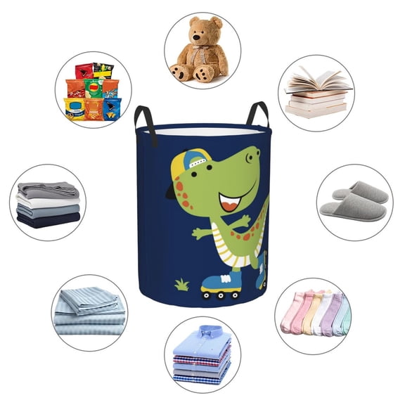 Picia Dino Playing Roller Skate Large Laundry Basket, Waterproof, Freestanding Laundry Hamper, Collapsible Tall Clothes Hamper with Extended Handles-Medium