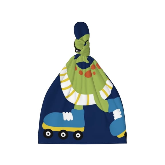 Picia Dino Playing Roller Skate Printed Preemie Hats for Baby Girls Cotton Premature Knot Hats Newborn Hospital Cap Warm Knot Beanie Nicu for Preemie Girls and Boys