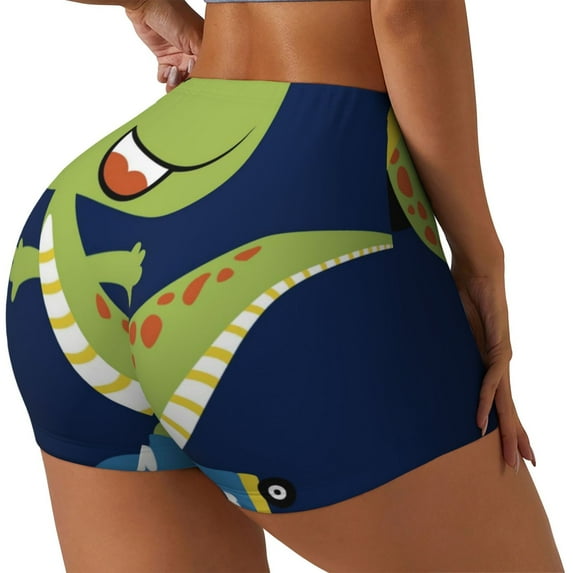 Picia Dino Playing Roller Skate Printed Workout Shorts for Women Seamless Scrunch Butt Lifting High Waisted Yoga Gym Booty Running Moisture-wicking Short Pants-