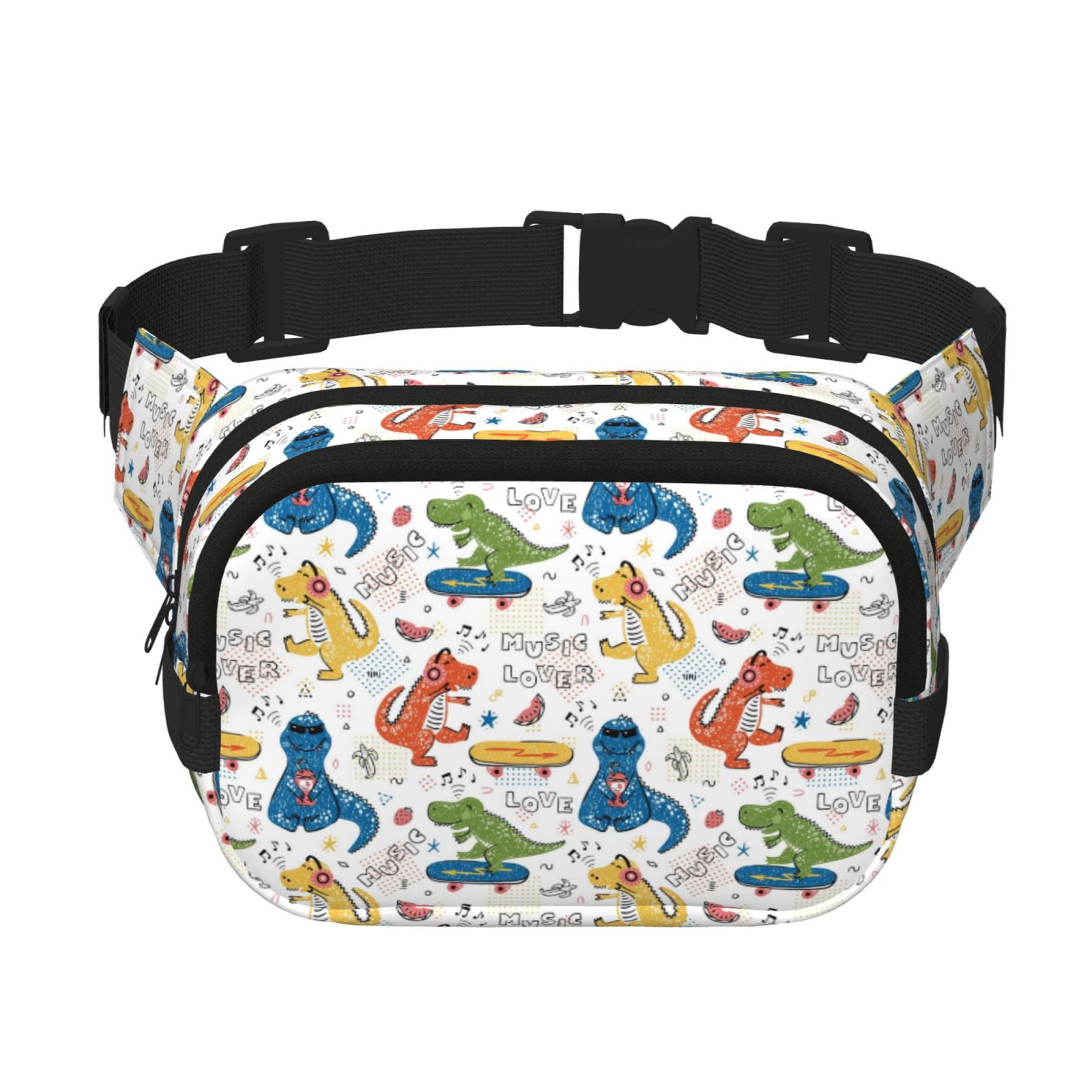 Picia Dinosaur (2) Print Square Double-Layer Waist Bag Mini Adjustable Waist Belt Bag Exercise Running Travel Hiking