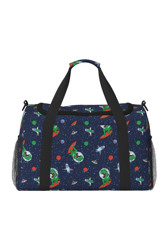 Dinosaur Astronaut Print Travel Duffle Bag,Weekender Bags for Women with Shoe Compartment, Gym Duffel Bag with Wet Pocket, Hospital Bags for Labor and Delivery