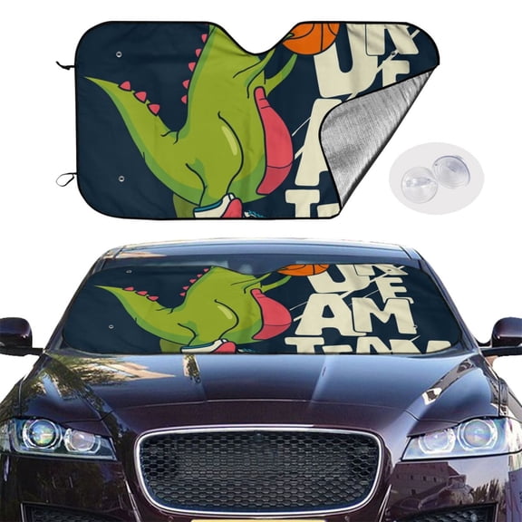 Picia Dinosaur Basketball Player Curved Windshield Sunshade Accordion Folding Style Auto Shade for Car Truck SUV Van Blocks UV Ray Sun Visor Protector -Small