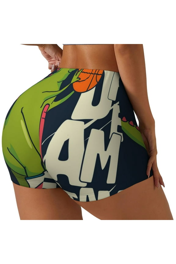 Dinosaur Basketball Player Printed Workout Shorts for Women Seamless Scrunch Butt Lifting High Waisted Yoga Gym Booty Running Moisture-wicking Short Pants-Large