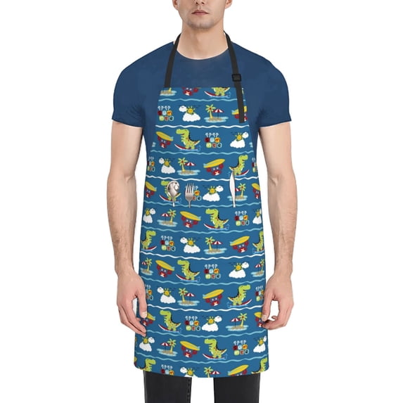 Picia Dinosaur on the Beach Vacation Waterproof Apron for Unisex Adult - Adjustable Bib Apron with Pockets, Ideal for Cooking, Gardening, Painting, and Household Chores