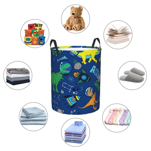Picia Dinosaur In Space Large Laundry Basket, Waterproof, Freestanding Laundry Hamper, Collapsible Tall Clothes Hamper with Extended Handles-Medium
