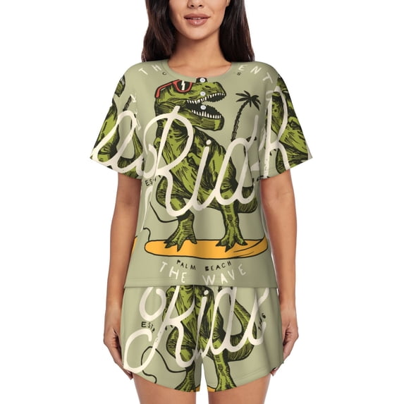 Picia Dinosaur Pajamas Sets for Women Soft Short-Sleeved Pjs with Lounge Shorts Two Piece Sleepwear-X-Large