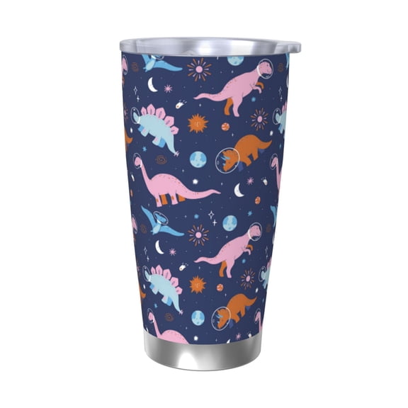 Picia Dinosaur Pattern 20 oz Tumbler Stainless Steel Vacuum Insulated Coffee Ice Cup Double Wall Travel Flask Dual Lid Water Bottle, Eco-friendly Car Cup-Without Straw