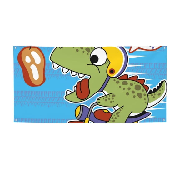 Picia Dinosaur Riding a Motorcycle Pattern Party Banner, Festive Decoration, Holiday Banner, Celebration Decor, Event Banner, Reusable Party Banner-Small