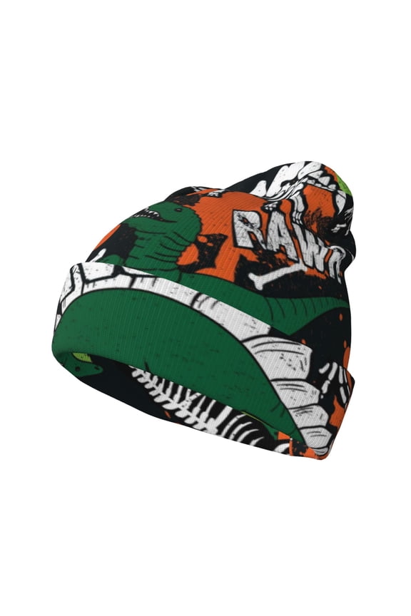 Dinosaur Skeleton Pattern Knitted Beanie Hat for Men and Women , Unisex Winter Warm Stretchy Knit Cap Thick Fisherman Beanies Cuffed Plain Skull Caps